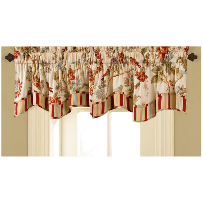 Waverly Charleston Chirp Floral Cotton Scalloped 50'' Window Valance in